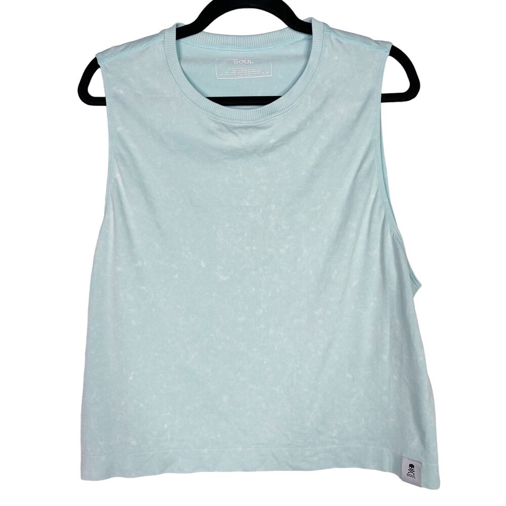 Soul by SoulCycle Womens Large L Blue Seamless Crop Tank Top Splatter Print